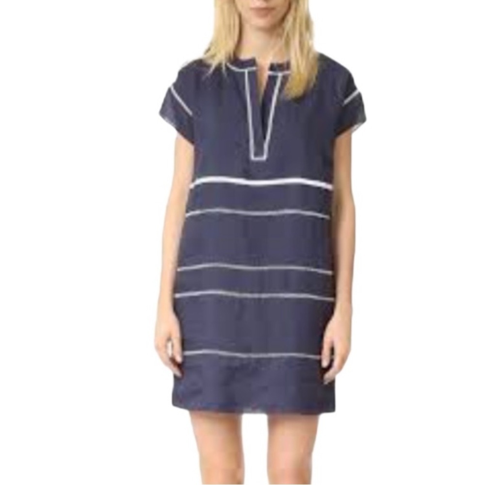 Vince Navy Blue Tunic Dress with White Stripes